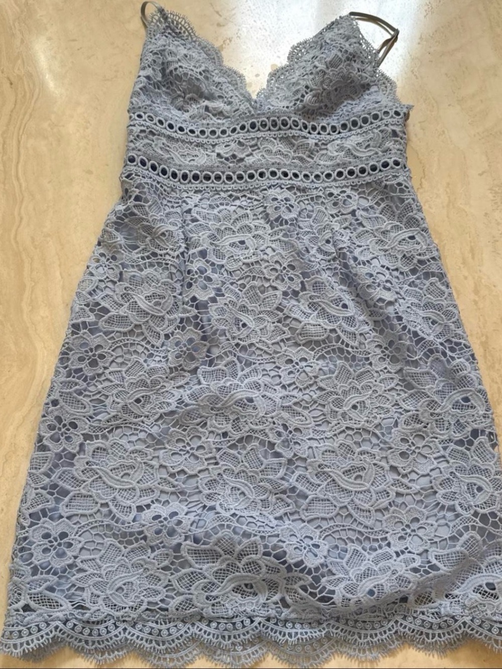 Forever 21 Light Blue Lace Mini Dress with Spaghetti Straps